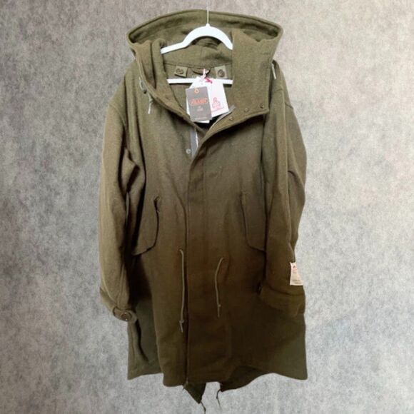 Beams Plus x J.Crew Military Coat Green Harris Tweed Wool Coat Mens Size M NEW! - Picture 1 of 16